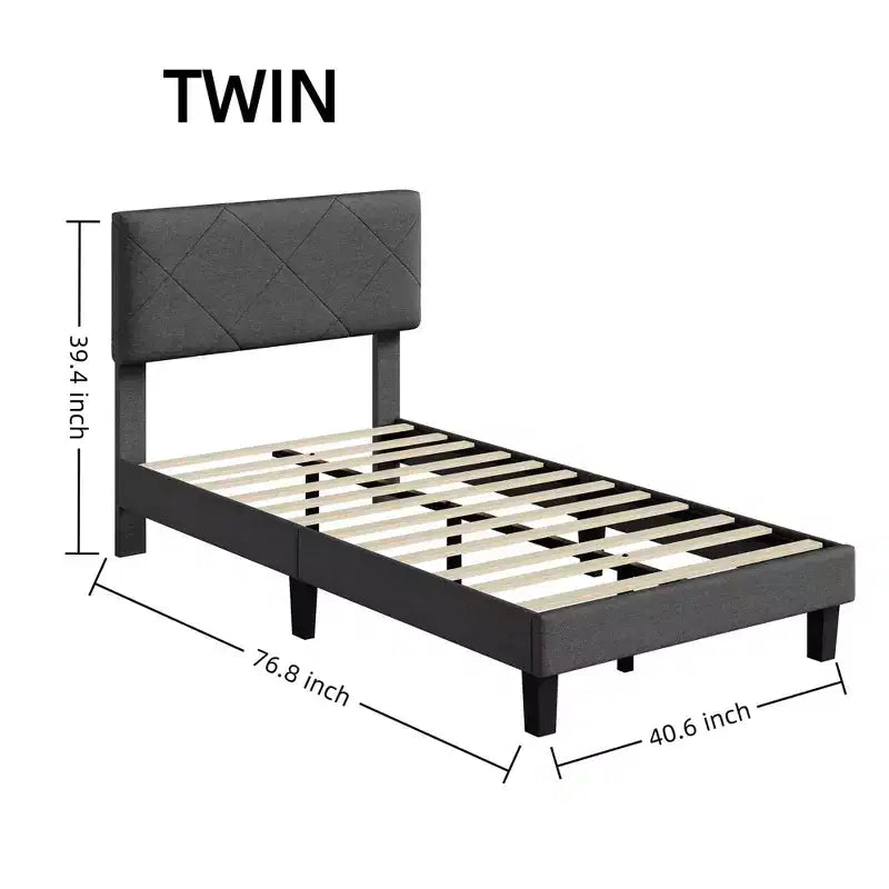 Struttura Letto con Testiera Imbottita, Letto a Piattaforma King Size con Supporto a Doghe in Legno, Nessuna Rete a Molle Necessaria e Senza Rumore