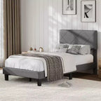 Struttura Letto con Testiera Imbottita, Letto a Piattaforma King Size con Supporto a Doghe in Legno, Nessuna Rete a Molle Necessaria e Senza Rumore