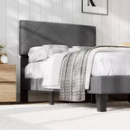 Struttura Letto con Testiera Imbottita, Letto a Piattaforma King Size con Supporto a Doghe in Legno, Nessuna Rete a Molle Necessaria e Senza Rumore
