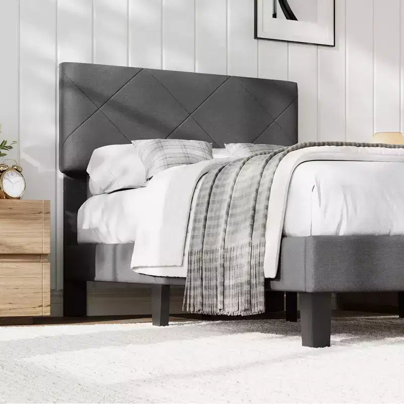 Struttura Letto con Testiera Imbottita, Letto a Piattaforma King Size con Supporto a Doghe in Legno, Nessuna Rete a Molle Necessaria e Senza Rumore