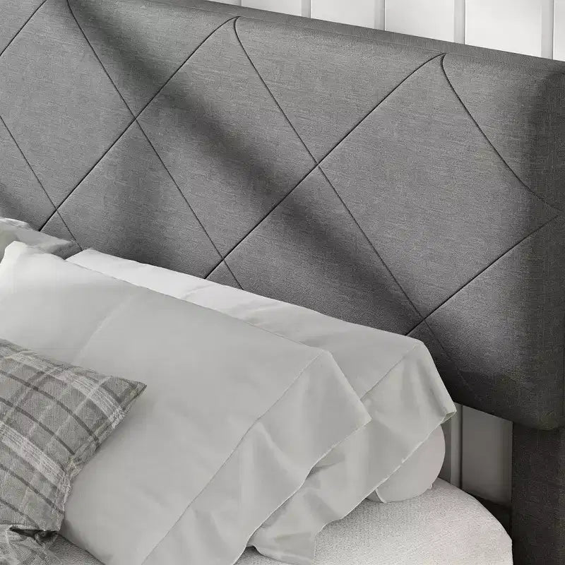 Struttura Letto con Testiera Imbottita, Letto a Piattaforma King Size con Supporto a Doghe in Legno, Nessuna Rete a Molle Necessaria e Senza Rumore