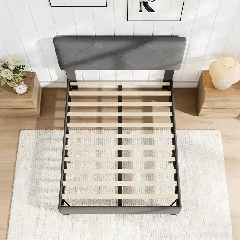 Struttura Letto con Testiera Imbottita, Letto a Piattaforma King Size con Supporto a Doghe in Legno, Nessuna Rete a Molle Necessaria e Senza Rumore