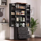 Dispensa alta da cucina da 183 cm, armadio contenitore grande indipendente con 3 cassetti e ripiani regolabili, organizer da fattoria per soggiorno e cucina