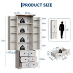 Dispensa alta da cucina da 183 cm, armadio contenitore grande indipendente con 3 cassetti e ripiani regolabili, organizer da fattoria per soggiorno e cucina