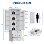 Dispensa alta da cucina da 183 cm, armadio contenitore grande indipendente con 3 cassetti e ripiani regolabili, organizer da fattoria per soggiorno e cucina