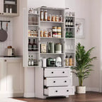 Dispensa alta da cucina da 183 cm, armadio contenitore grande indipendente con 3 cassetti e ripiani regolabili, organizer da fattoria per soggiorno e cucina