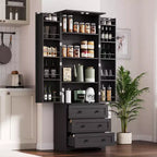 Dispensa alta da cucina da 183 cm, armadio contenitore grande indipendente con 3 cassetti e ripiani regolabili, organizer da fattoria per soggiorno e cucina