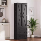 Dispensa alta da cucina da 183 cm, armadio contenitore grande indipendente con 3 cassetti e ripiani regolabili, organizer da fattoria per soggiorno e cucina