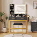 Makeup Vanity Desk with LED Mirror, 3 Lighting Modes, Power Outlet, 4 Drawers, Storage Shelves & Chair for Bedroom Living Room, Black