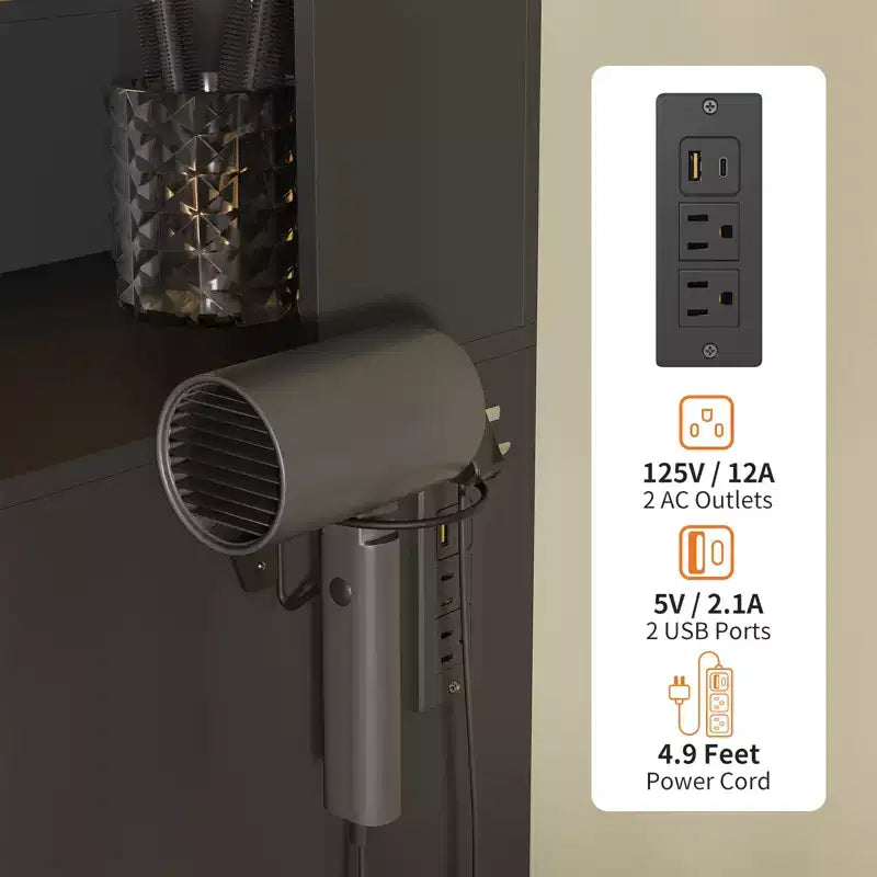 Toeletta 105 cm con specchio a 10 lampadine, prese integrate, 3 modalità di illuminazione, 5 cassetti e sgabello imbottito, tavolo da trucco per la camera da letto