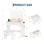 Toeletta Larga 80 cm con Sgabello Imbottito - Tavolo da Trucco con Presa Elettrica, Porta Phon e 5 Cassetti