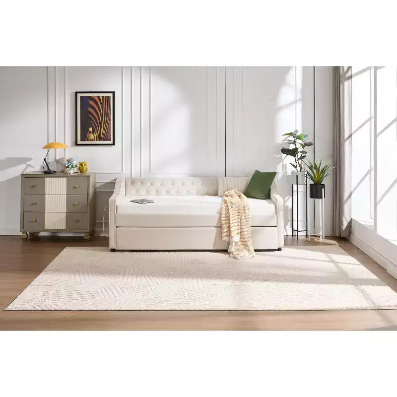Divano Letto Singolo con Letto Estraibile, Divano Letto in Velluto, Porta USB, Tasche Laterali, Schienale Trapuntato
