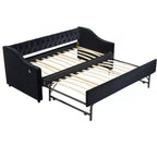 Divano Letto Singolo con Letto Estraibile, Divano Letto in Velluto, Porta USB, Tasche Laterali, Schienale Trapuntato