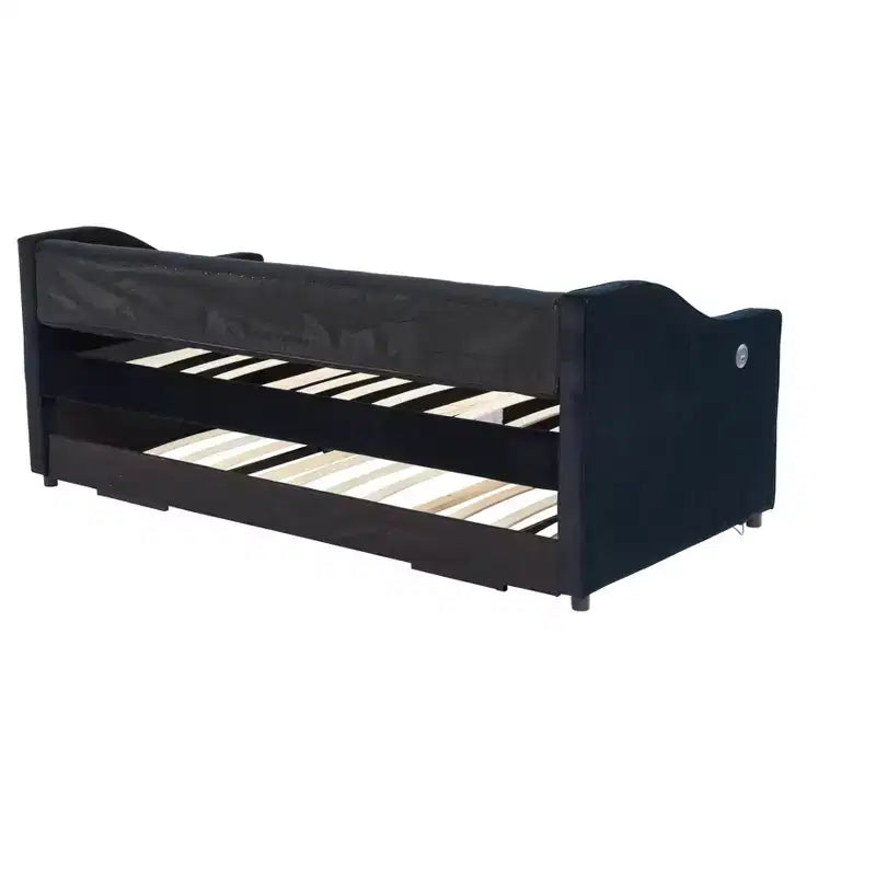 Divano Letto Singolo con Letto Estraibile, Divano Letto in Velluto, Porta USB, Tasche Laterali, Schienale Trapuntato