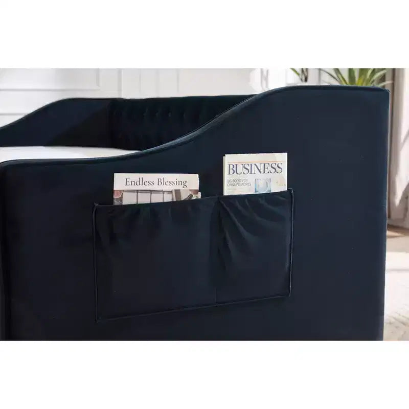 Divano Letto Singolo con Letto Estraibile, Divano Letto in Velluto, Porta USB, Tasche Laterali, Schienale Trapuntato