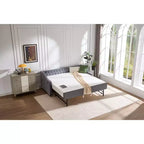 Divano Letto Singolo con Letto Estraibile, Divano Letto in Velluto, Porta USB, Tasche Laterali, Schienale Trapuntato
