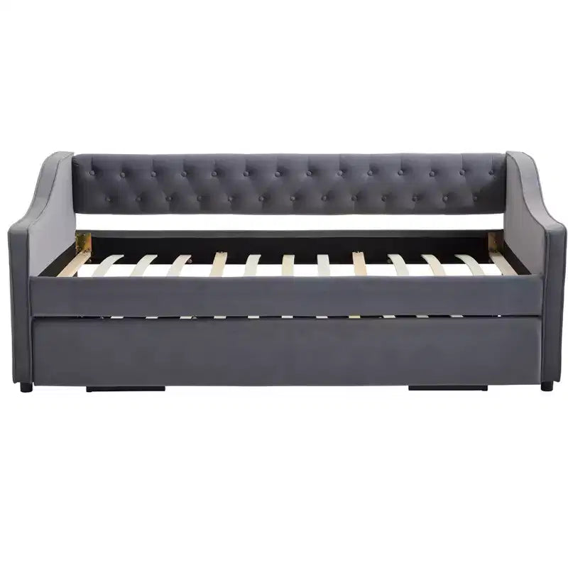 Divano Letto Singolo con Letto Estraibile, Divano Letto in Velluto, Porta USB, Tasche Laterali, Schienale Trapuntato