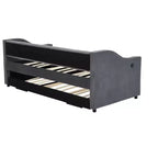 Divano Letto Singolo con Letto Estraibile, Divano Letto in Velluto, Porta USB, Tasche Laterali, Schienale Trapuntato