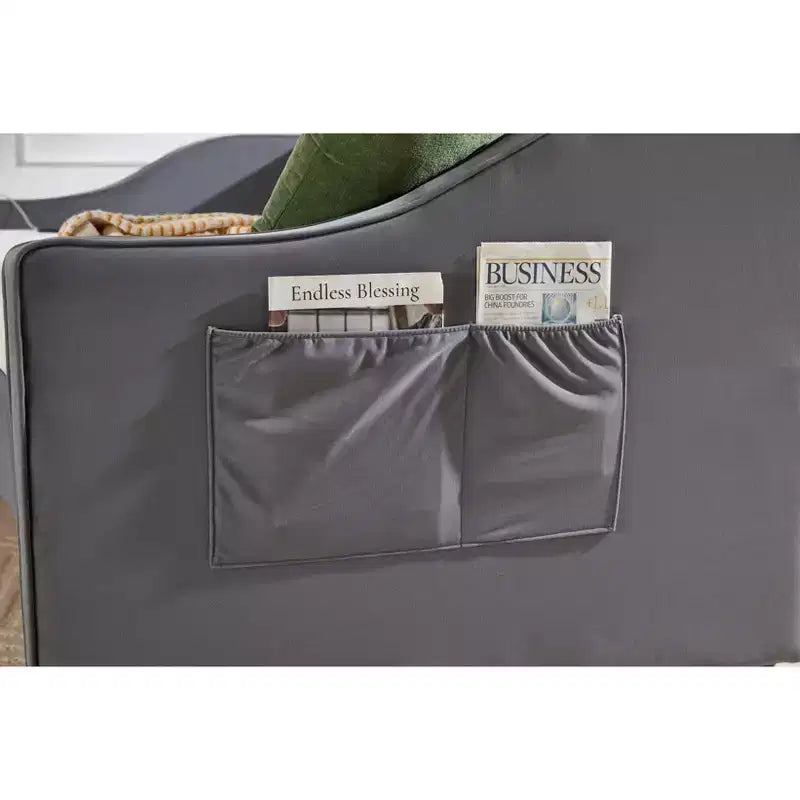Divano Letto Singolo con Letto Estraibile, Divano Letto in Velluto, Porta USB, Tasche Laterali, Schienale Trapuntato