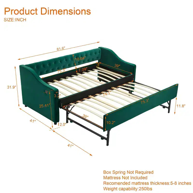 Divano Letto Singolo con Letto Estraibile, Divano Letto in Velluto, Porta USB, Tasche Laterali, Schienale Trapuntato