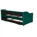 Divano Letto Singolo con Letto Estraibile, Divano Letto in Velluto, Porta USB, Tasche Laterali, Schienale Trapuntato