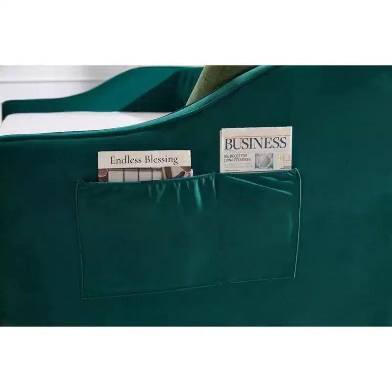 Divano Letto Singolo con Letto Estraibile, Divano Letto in Velluto, Porta USB, Tasche Laterali, Schienale Trapuntato