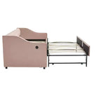 Divano Letto Singolo con Letto Estraibile, Divano Letto in Velluto, Porta USB, Tasche Laterali, Schienale Trapuntato
