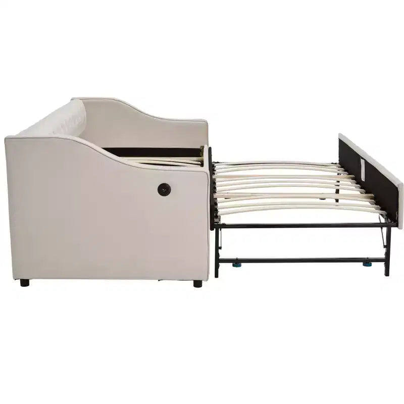 Divano Letto Singolo con Letto Estraibile, Divano Letto in Velluto, Porta USB, Tasche Laterali, Schienale Trapuntato