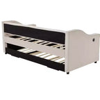 Divano Letto Singolo con Letto Estraibile, Divano Letto in Velluto, Porta USB, Tasche Laterali, Schienale Trapuntato