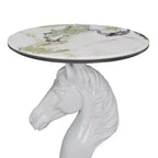 Tavolino d'appoggio con testa di cavallo bianco, Tavolino da divano con statua di animale per soggiorno