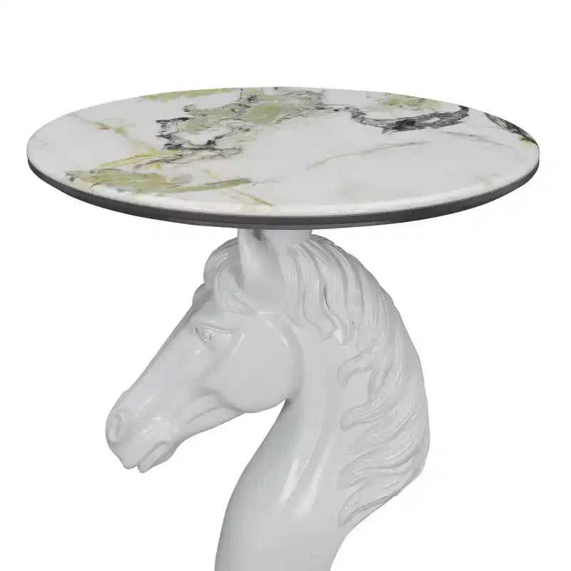 Tavolino d'appoggio con testa di cavallo bianco, Tavolino da divano con statua di animale per soggiorno