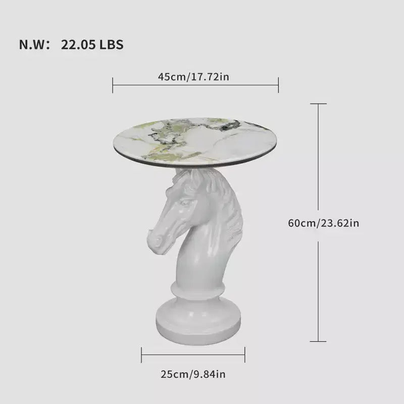 Tavolino d'appoggio con testa di cavallo bianco, Tavolino da divano con statua di animale per soggiorno