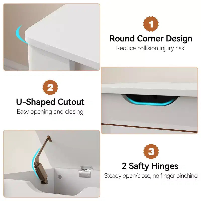 Panca contenitore moderna da ingresso in legno con ruote, cassapanca apribile, 2 cerniere di sicurezza, angoli arrotondati, capacità 158 kg, porta scarpe e coperte, bianco