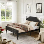 Base Letto Matrimoniale Queen Size con Inserto Testiera Imbottita, Elegante Pezzo Centrale per Camera da Letto