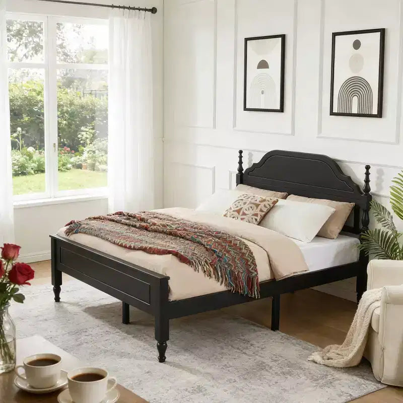 Base Letto Matrimoniale Queen Size con Inserto Testiera Imbottita, Elegante Pezzo Centrale per Camera da Letto