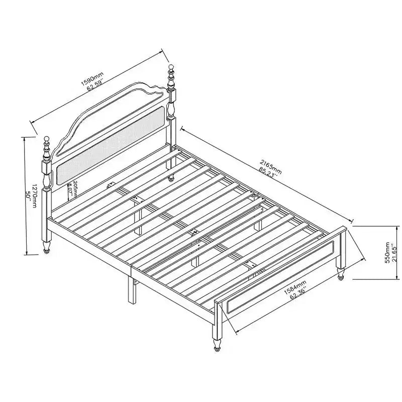Base Letto Matrimoniale Queen Size con Inserto Testiera Imbottita, Elegante Pezzo Centrale per Camera da Letto