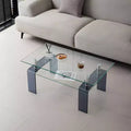 Tempered Glass Coffee Table, 2-Tier Modern Center Table with Storage and Smoke Gray Legs for Living Room
