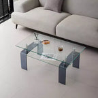 Tempered Glass Coffee Table, 2-Tier Modern Center Table with Storage and Smoke Gray Legs for Living Room