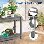 Tavolo Consolle a 2 Ripiani da 48 Pollici, Piedino Regolabile, Organizzatore per Bar in Legno, per Patio, Portico, Cortile, Giardino