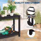 Tavolo Consolle a 2 Ripiani da 48 Pollici, Piedino Regolabile, Organizzatore per Bar in Legno, per Patio, Portico, Cortile, Giardino