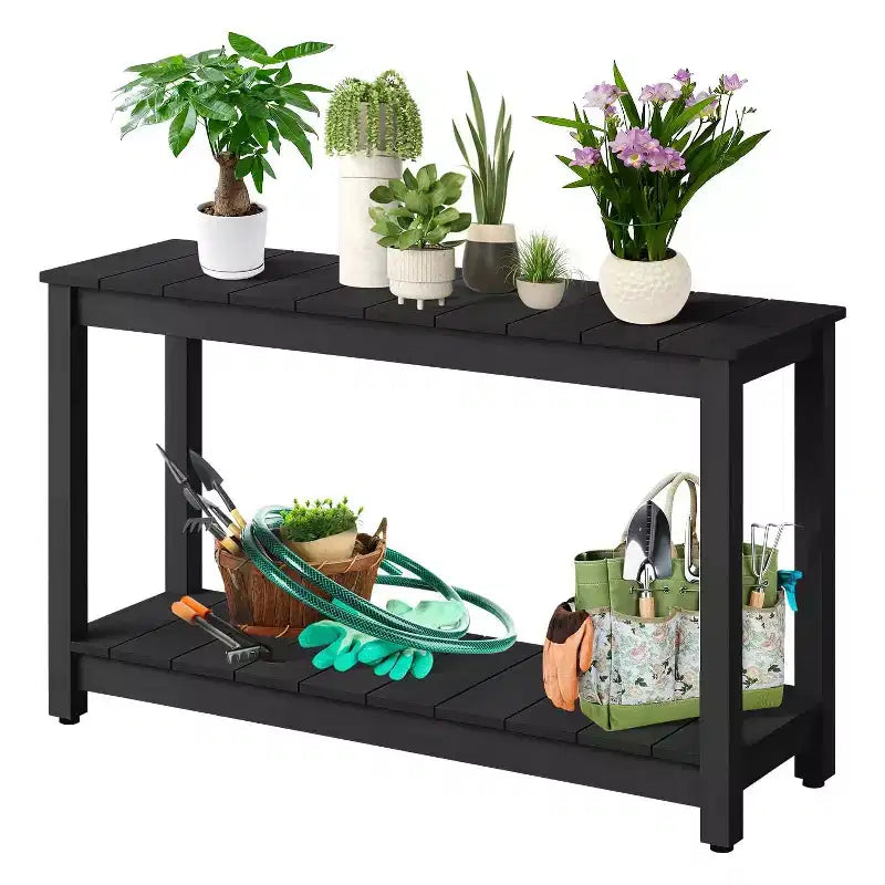 48 Inch 2-Shelf Console Table, Adjustable Foot Pad, Wooden Bar Storage Organizer, for Patio, Porch, Backyard, Garden