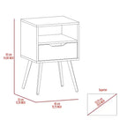 Comodino Moderno con Ripiano Aperto e Cassetto Singolo, Rovere Fumè e Bianco, Design a 4 Gambe