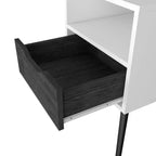 Comodino Moderno con Ripiano Aperto e Cassetto Singolo, Rovere Fumè e Bianco, Design a 4 Gambe