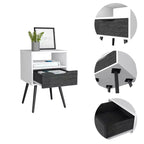 Comodino Moderno con Ripiano Aperto e Cassetto Singolo, Rovere Fumè e Bianco, Design a 4 Gambe