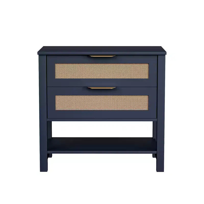 Rattan Boho Rattan 2 Drawer Nightstand for Bedroom Living Room