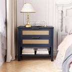 Comodino boho in rattan con 2 cassetti per camera da letto e soggiorno