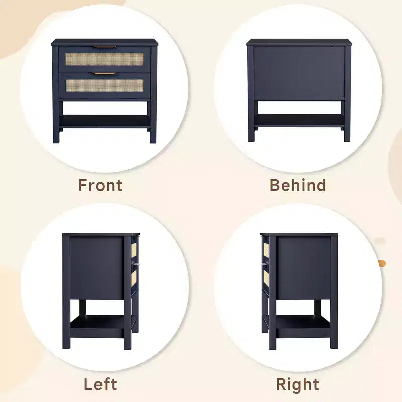 Comodino boho in rattan con 2 cassetti per camera da letto e soggiorno
