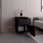 Comodino Moderno con Ripiano Aperto e Armadietto, Tavolino da Notte per Camera da Letta, Design Minimalista