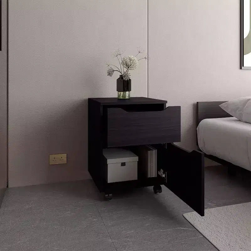 Comodino Moderno con Ripiano Aperto e Armadietto, Tavolino da Notte per Camera da Letta, Design Minimalista