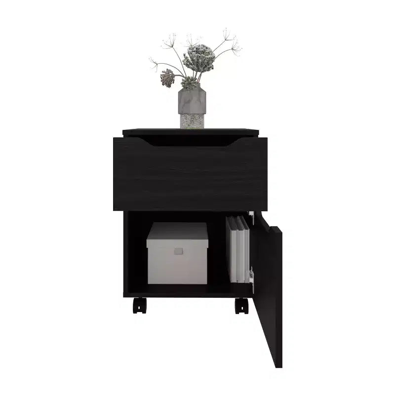 Comodino Moderno con Ripiano Aperto e Armadietto, Tavolino da Notte per Camera da Letta, Design Minimalista